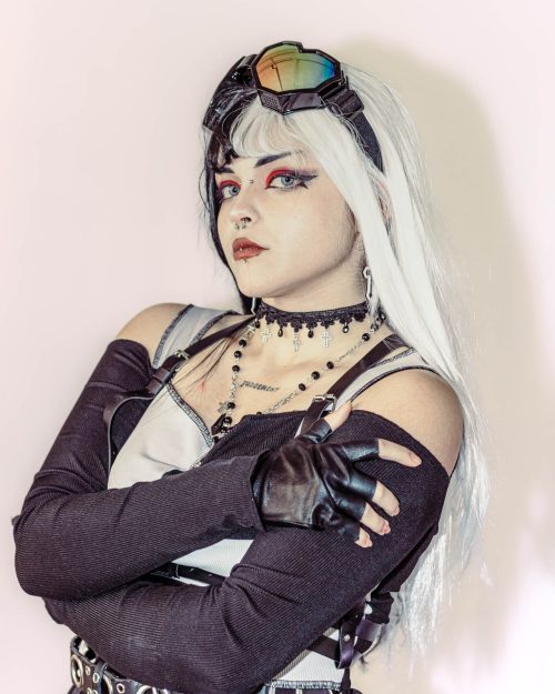 Lookbook Photoshoot Rompe lo Dulce Soft Backdrop Cute Dark Pink Choker Earrings Candy Portrait