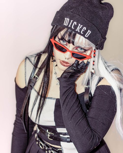 Lookbook Photoshoot Rompe lo Dulce Soft Backdrop Cute Dark Pink Choker Earrings Candy Portrait